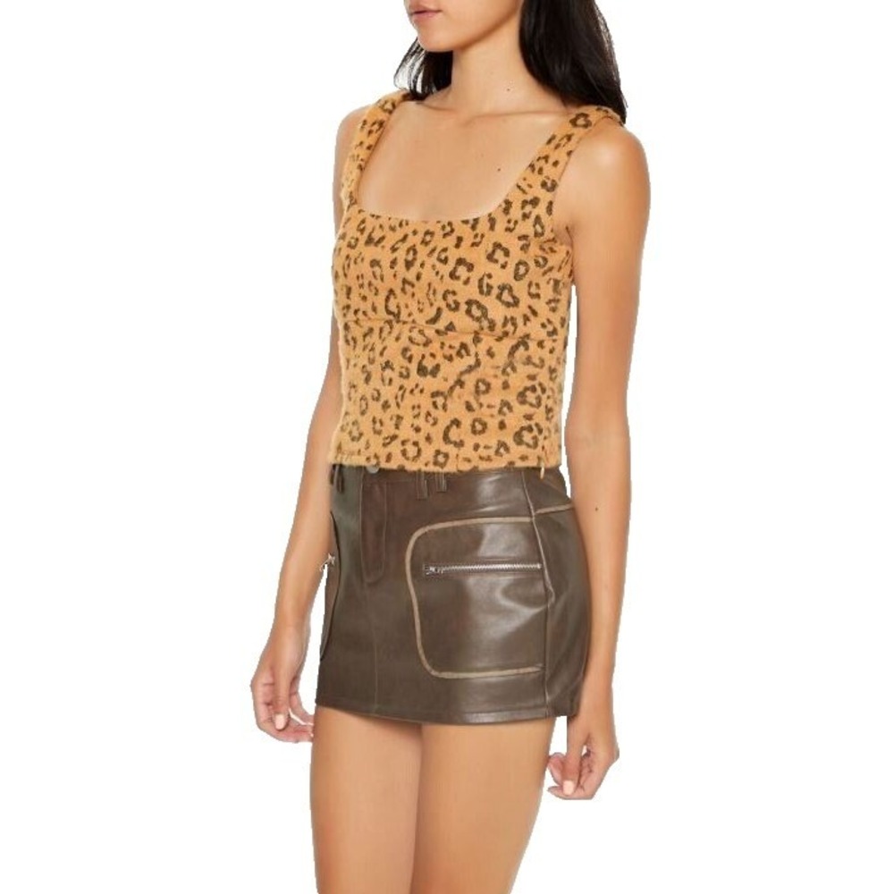 Forever 21 Cropped Tank Top Brown Leopard Print Jacquard Small NEW